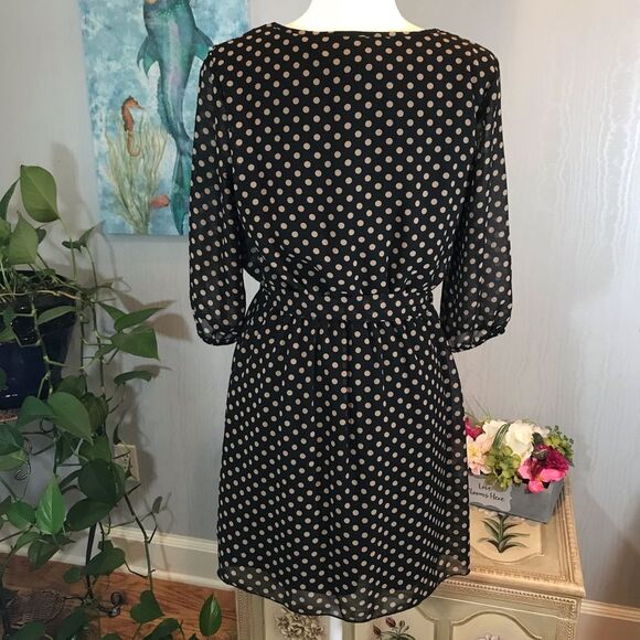 Enfocus Petite Polka Dot Sheer Sleeve Lined Dress Black Sz 8P - Picture 3 of 10